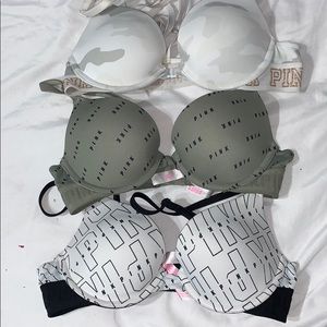 3 pink victoria secret push up bra